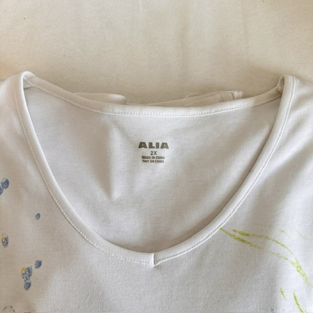 Alia V-Neck 2XL Blouse Shirt White w/Seahorse Sealife Coral Reef Ocean Casual - Picture 6 of 16